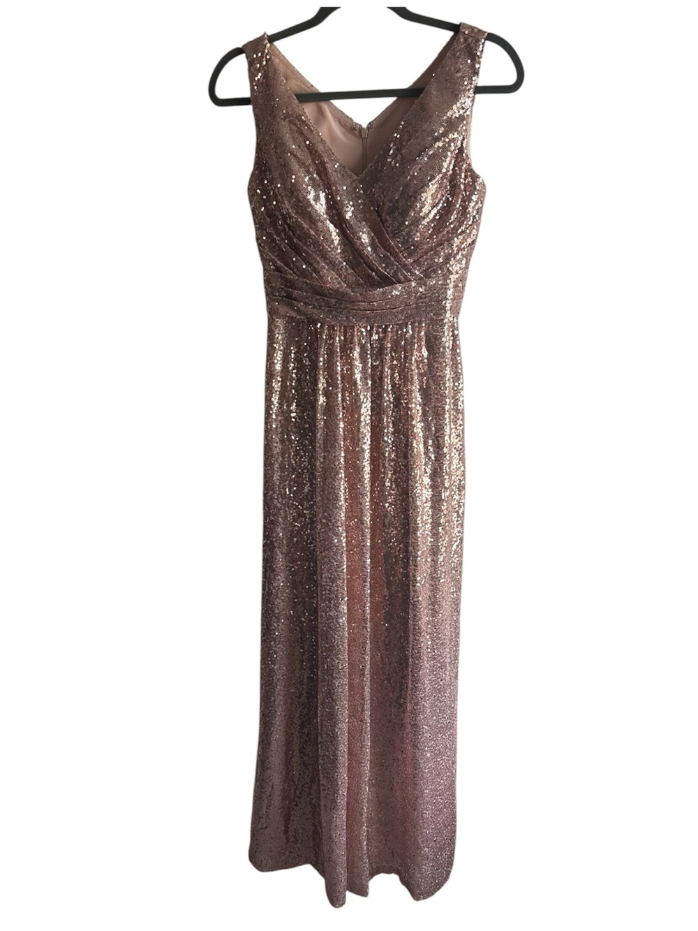Rose Gold Sequin Surplice Maxi Dress – Formal Gown by Ada’s Bridal. Size 4 - Picture 2 of 12